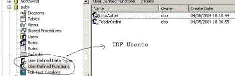 Creazione di un UDF nel database Utente