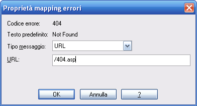 Configurazione per l'errore 404