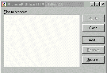 Schermata iniziale di Office 2000 HTML Filter