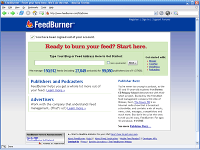 Homepage di FeedBurner