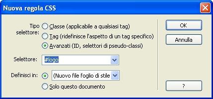 Pannello inserimento regole CSS