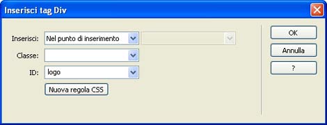 Pannello inserimento Div