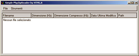Una finestra di sistema con alcuni menu e le caratteristiche del file compresso