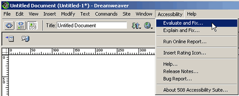 il menu di Dreamweaver 4, 508 Accessibility Suite
