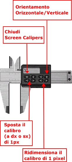 I pulsanti di Screen Calipers