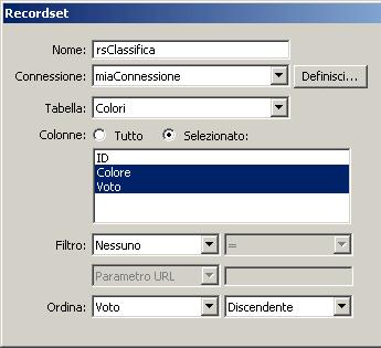 Creazione del recordset