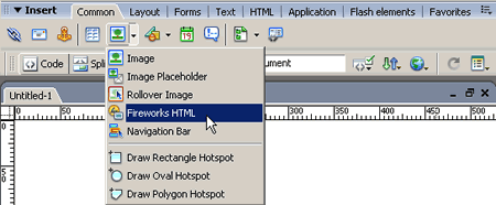 Il menu a discesa per gli oggetti Image del gruppo Common nella Toolbar Insert