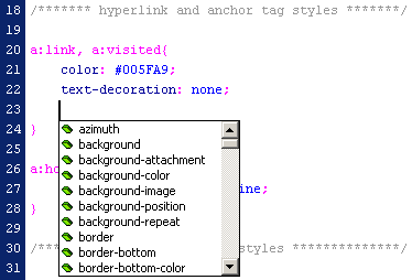 I Code Hints disponibili anche per i CSS