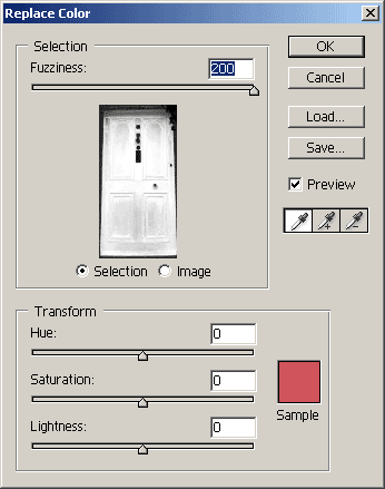 Selezione di tutta la porta con l'aumento del valore Fuzziness