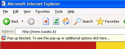 Information Bar su pop-up. La scritta recita: Pop-Up Blocked. To see this pop-up or additional options click here...
