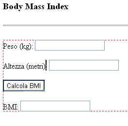 Il form per il calcolo del BMI