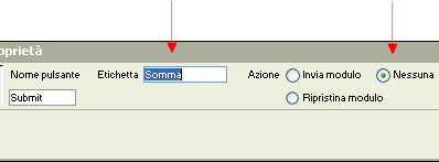 Definizione delle proprietà per il pulsante Somma