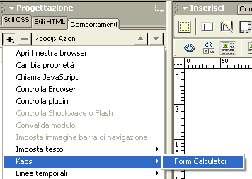 Selezione del comportamento Form Calculator