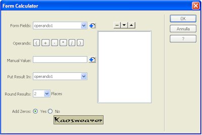 Vista del Pannello Form Calculator