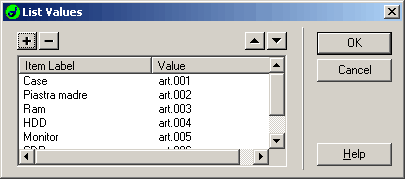 La finestra List Values