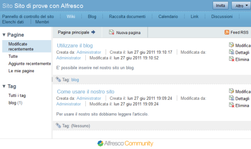 Pagina Wiki di Alfresco