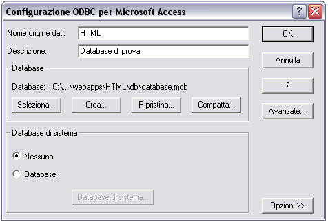 Configurazione ODBC