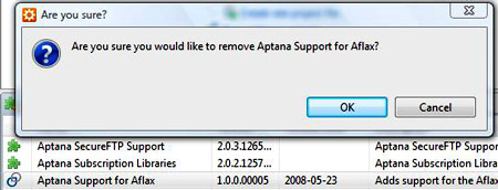 Figura 17: La rimozione di un plug-in di Aptana