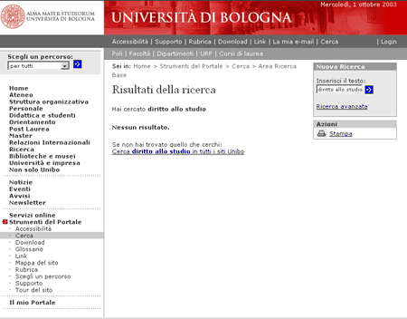 Risultato della ricerca nel portale dell'Università di Bologna