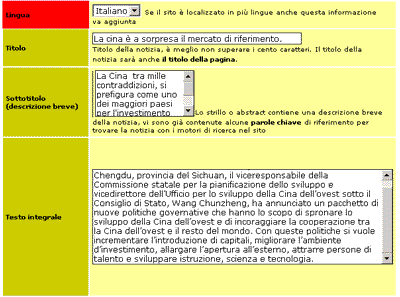 I moduli del sistema di gestione dei contenuti relativi ai metadati di lingua e redazionali