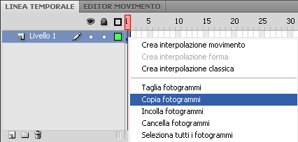 Copiare e incollare fotogrammi