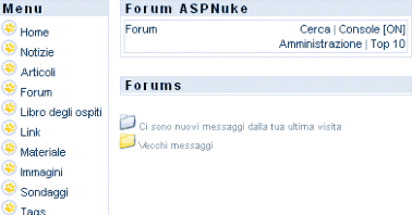 Pagina di gestione del forum