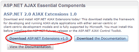 Scaricare le estensioni ASP.NET AJAX