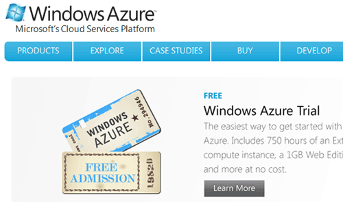Home page di Windows Azure