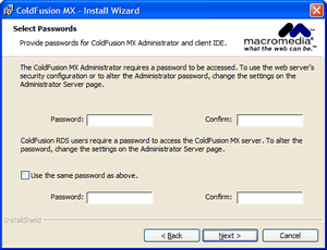 Schermata con richiesta delle password di amministrazione