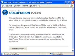 Immagine Welcome to ColdFusion MX