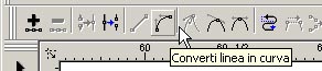 Il pulsante 'Converti linea in curva' sulla barra proprietà