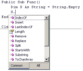 L'IntelliSense di Visual Basic .NET