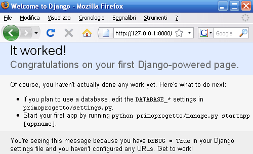 Il benvenuto di Django