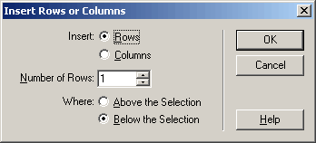 Finestra di dialogo Inserisci righe o colonne