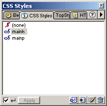 Il pannello CSS Styles delle versioni precedenti di Dreamweaver