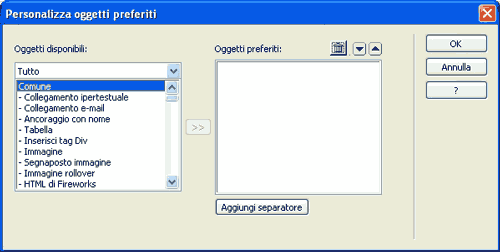 Pannello di configurazione dei Preferiti