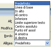 Opzioni di allineamento