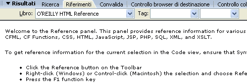 Pannello dei riferimenti