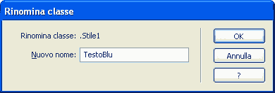 Pannello per rinominare una classe