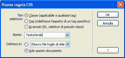 Creare una nuova regola CSS