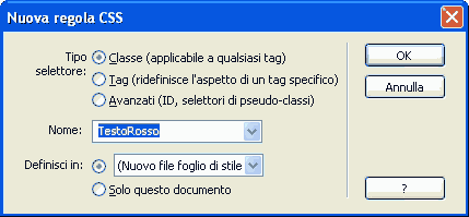 Creare una nuova regola CSS