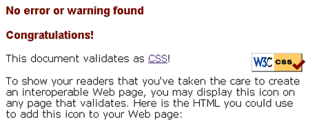 L'icona mostrata dal validatore W3C al termine dell'analisi di un CSS riscontrato valido