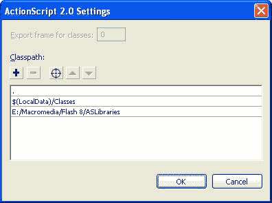 La finestra di dialogo Impostazioni Actionscript 2.0