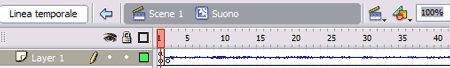 Linea temporale del movieclip con stop sul primo frame