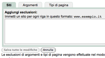 Esclusioni siti dalla Rete di Contenuti