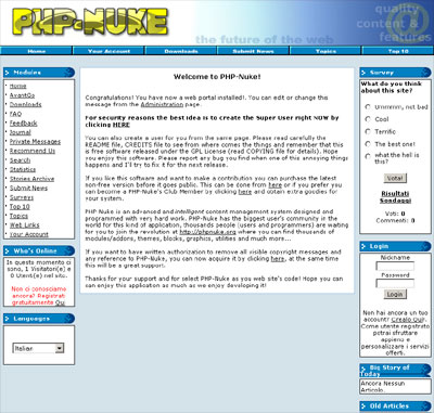 L'homepage di PHP Nuke