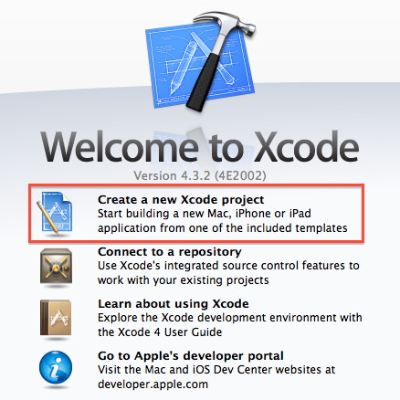 Figura 8: Finestra iniziale di Xcode per la creazione di un nuovo progettoC