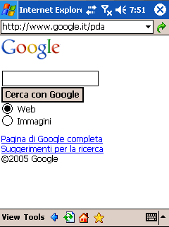 Homepage di Google vista con palmare PocketPC.