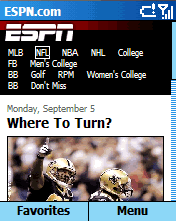 Homepage di ESPN.com vista con l'emulatore di Windows Mobile per Smartphone.