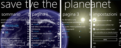 UI dell'app SAVE THE PLANET